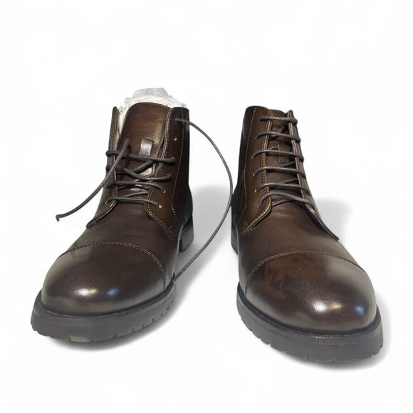 The Men's Store at Bloomingdales Brown Lace up Cap Toe Boots Shoes Sz 10.5 NIB - Picture 6 of 13